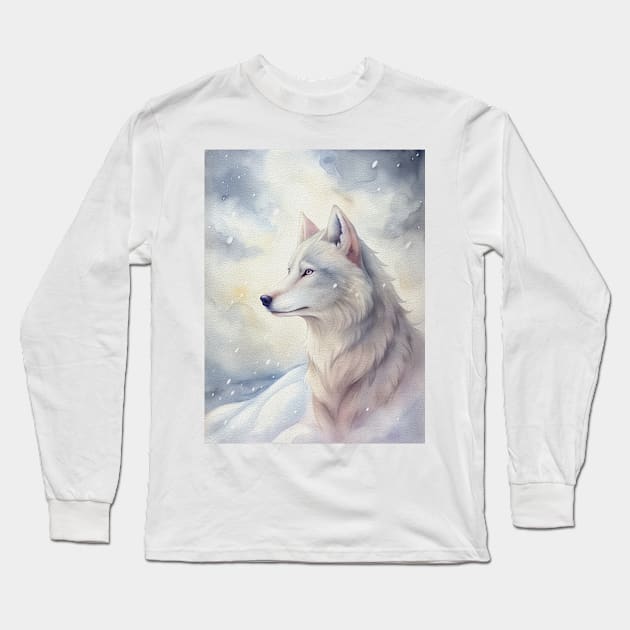 Funny White Wolf Hunting Ground, Winter Mountain Icy Moon, Snowy Forest, Biker Galaxy Beautiful gifts t-shirt Long Sleeve T-Shirt by sofiartmedia
